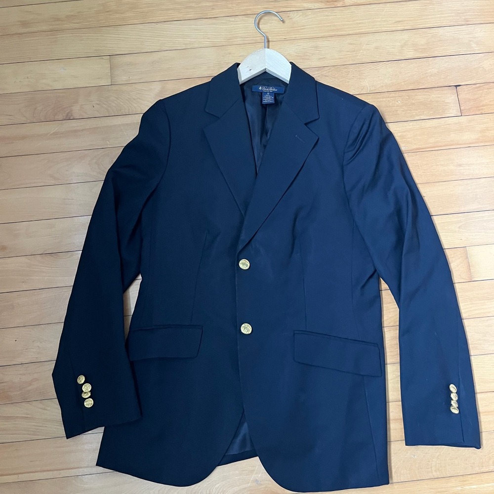 Brooks Brothers Womens 12 Blue 100% Wool Gold Button Classic Blazer Loro Piana